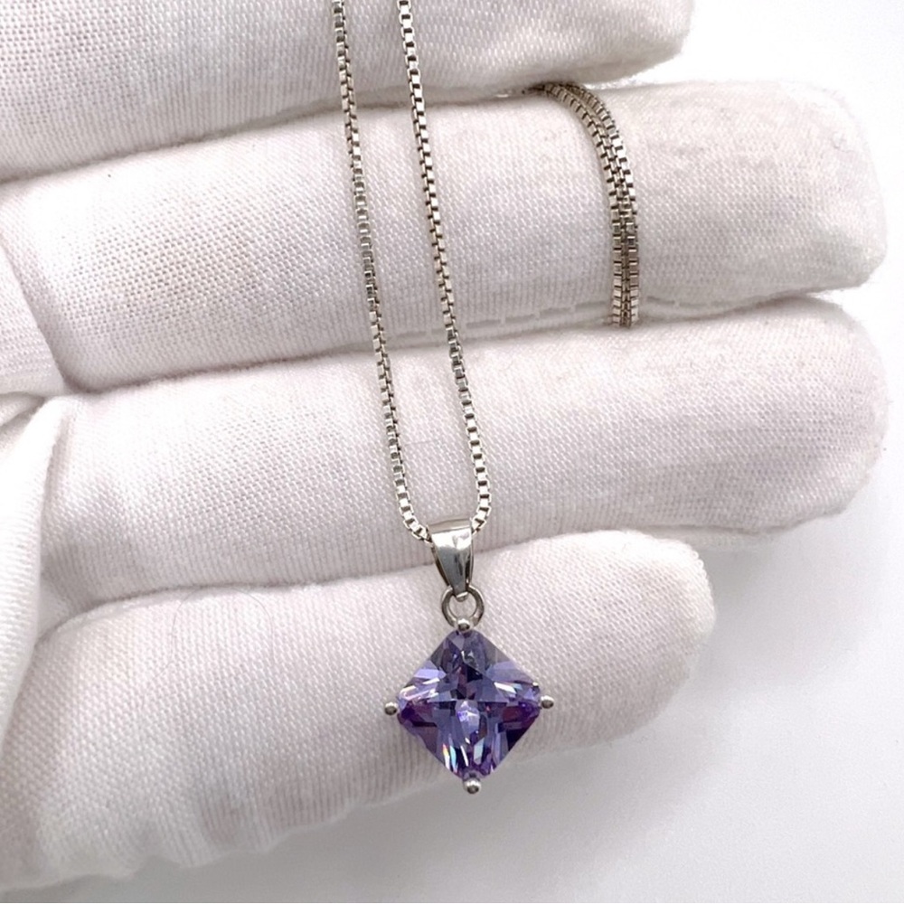 .925 Sterling Silver Lavender Cz Necklace